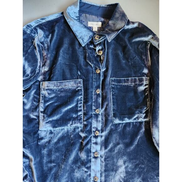 NWT Anthropologie The Hadley Relaxed Velvet Buttondown Shirt Sz XSP Slate #MB502 - Picture 4 of 8